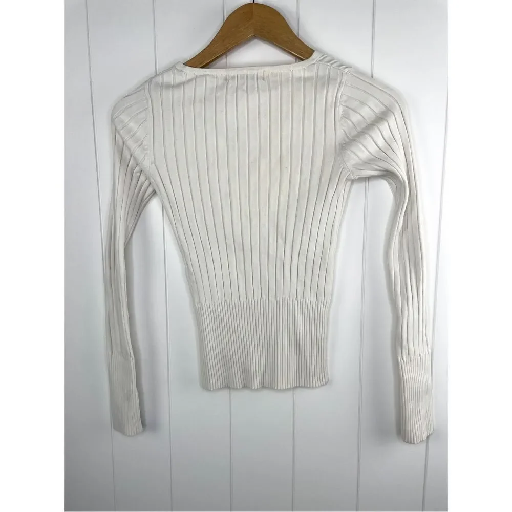 Vintage‎ Q&A Deep V Ribbed Long Sleeve White Top Size S - Picture 5 of 7